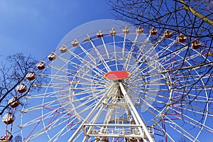 Brightly colored Ferris wheel against