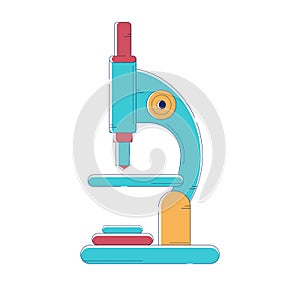 Brightly colored flat design of a microscope. Scientific research equipment illustration. Laboratory study and education