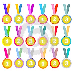 Brightly colored gold medal award set