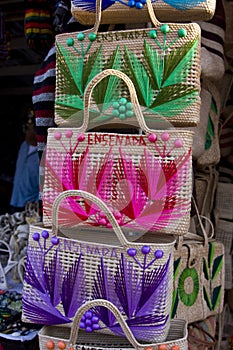 Brightly colored handmade purses