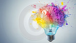 Brain Inside Lightbulb Creativity, Rainbow Brain Lightbulb Art