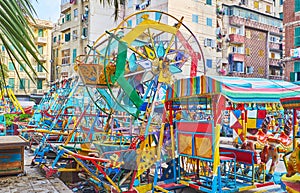 Retro children`s luna park, Alexandria, Egypt