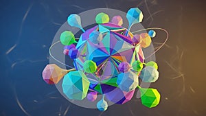 A brightly colored multicolored geometric sphere composed of