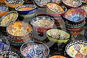 Brightly colored porcelain dishes from pottery factory