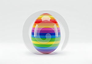Brightly colored rainbow striped easter egg on white background