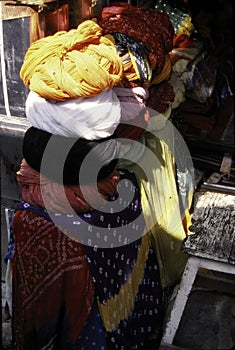 Brightly colored turbans  of Hydrerabad photo