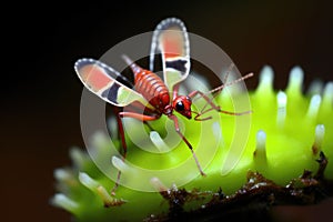 brightly colored venus flytrap luring insect with nectar