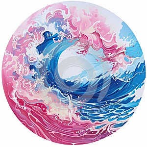 Brightly colored wave graphic in pinks and blues, in a circle shape