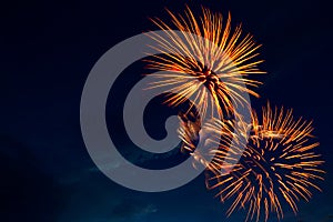 Brightly colorful fireworks and salute of various colors in the night sky