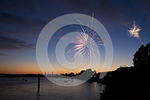 4th July fireworks. Fireworks display on dark sky background.