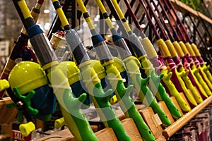 Brightly coloured fishing rods on display in world-renowned sporting goods store