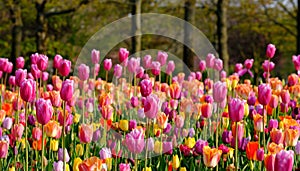 Brightly coloured tulips at Keukenhof Gardens, Lisse, South Holland