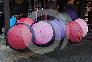 Brightly coloured umbrellas on display in Bepu Japan