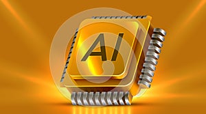 Brightly glowing AI computer chip. Technology concept. CPU processor. Computer microchip.