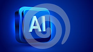 Brightly glowing AI computer chip. Technology concept. CPU processor. Computer microchip.