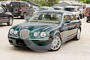 Brightly green Jaguar S-type 2007 front view