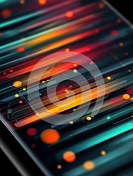 Floating User Interface Elements on a Touchscreen Device With Vibrant Digital Glow at Night