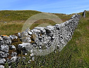 Brightly lit dry stone wall at Malham Cove, Yorkshire