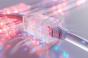 Brightly lit ethernet cables highlighting connectivity and speed. technology in vibrant detail. perfect for tech