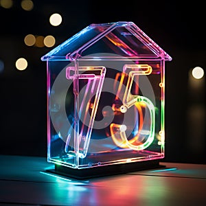 Brightly Lit Neon House Number 75: Festive Atmosphere In Transparent Layers