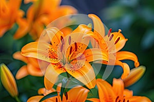 Brightly orange lily flowers. Beautiful flowers with orange petals