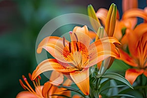 Brightly orange lily flowers. Beautiful flowers with orange petals