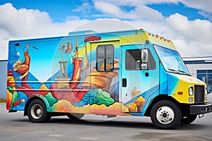 brightly painted food truck with unique design