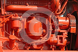 Brightly painted red diesel engine