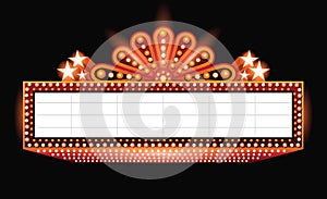 Brightly theater glowing orange retro cinema neon sign