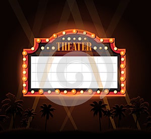 Brightly theater glowing retro cinema neon sign