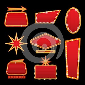 Brightly vector casino or theater glowing retro cinema neon sign