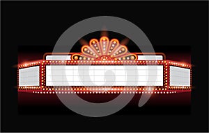 Brightly vector theater glowing retro cinema neon sign photo