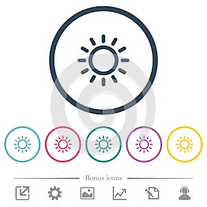 Brightness control flat color icons in round outlines