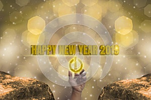 Brightness Theme of Gold, 2019 happy new year with sparkling golden light bokeh and glittering background