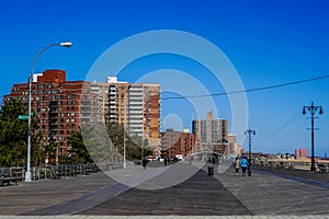 Brighton Beach section of the famous Coney Island Boardwalk in Brooklyn, New York