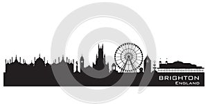 Brighton England city skyline. Detailed silhouette