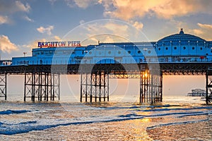 Brighton Pier during Sunset in England, UK