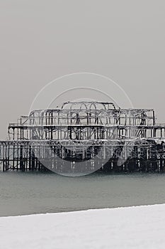 Brighton west pier covered in snow