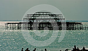 Brighton West Pier, East Sussex, UK at dusk