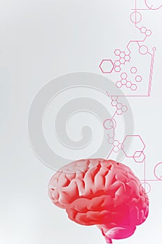 3D rendering. Illustration, graphic brighty brain with light elements