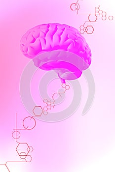 3D rendering. Illustration, graphic brighty brain with light elements