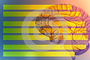 3D rendering. Illustration, graphic brighty brain with light elements