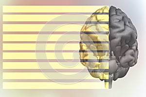 3D rendering. Illustration, graphic brighty brain with light elements