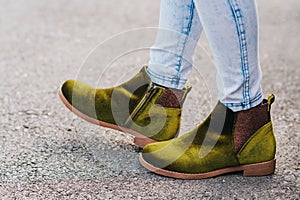 Brigt green velvet boots photo