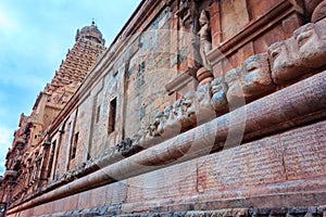 Brihadeeswarar Temple walls with inscriptions in Tamil and Grantha Scripts, Thanjavur