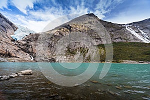 Briksdal glacier, lake, Norway