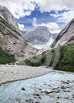 Briksdal glacier and mountain river, Olden - Norway - Scandinavia