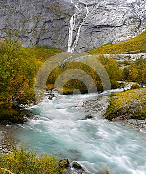 Briksdal Valley Waterfall River Norway