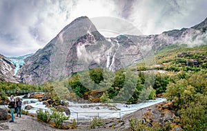 Briksdalen the Briks valley and Briksdalselva the river with Briksdalsbreen the glacier on the left