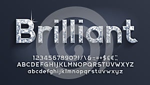 Brilliant alphabet font. Luxury diamond letters, numbers and punctuations. Uppercase and lowercase.